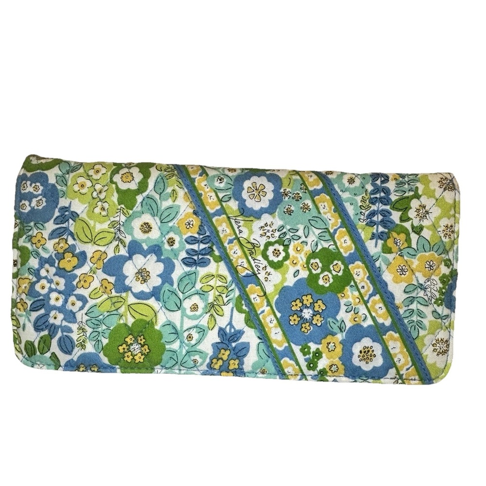 Vera Bradley English Meadow Travel ID Passport Wallet Magnetic Floral Blue Green